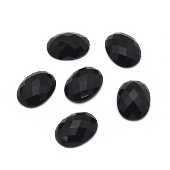 Natural Black Agate Cabochons, Faceted, Oval, 20x15x5.5mm