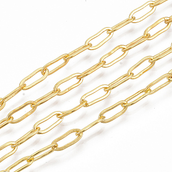 Brass Paperclip Chains, Flat Oval, Drawn Elongated Cable Chains, Soldered, Long-Lasting Plated, Cadmium Free & Nickel Free & Lead Free, Golden, 9x3.5x0.7mm