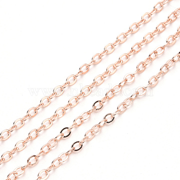Brass Cable Chains, Soldered, Flat Oval, Rose Gold, 2.6x2x0.3mm, Fit for 0.7x4mm Jump Rings(X-CHC-T008-06B-RG)