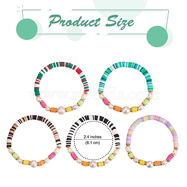 5Pcs 5 Colors Polymer Clay Heishi Beaded Stretch Bracelets Sets(BJEW-SZ0001-55)-7