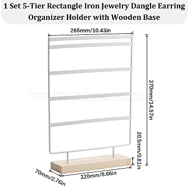 1 Set 5-Tier Rectangle Iron Jewelry Dangle Earring Organizer Holder with Wooden Base(EDIS-SC0001-07B)-2