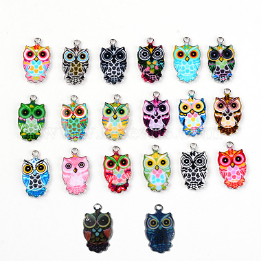 Platinum Colorful Owl Alloy+Enamel Pendants