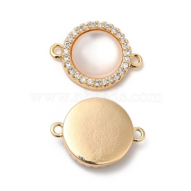 Real 18K Gold Plated Clear Flat Round Brass+Cubic Zirconia Links
