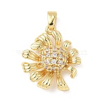 Brass Micro Pave Cubic Zirconia Pendants, Cadmium Free & Lead Free, Flower, Real 18K Gold Plated, 19.5x16.5x5mm, Hole: 3x5mm(KK-D357-18G)