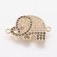 Brass Micro Pave Cubic Zirconia Links, Elephant, Real 18K Gold Plated, 13x20x1.5mm, Hole: 1mm(ZIRC-G103-21G)