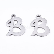 201 Stainless Steel Charms, Laser Cut, Alphabet, Stainless Steel Color, Letter.B, 12x9.5x1mm, Hole: 1.4mm(STAS-T044-217P-B)