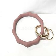 Silicone Bangle Keychian, with Alloy Spring Gate Ring, Golden, Light Coral, 9.5cm(MOBA-PW0001-32H)