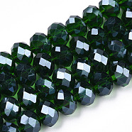 Electroplate Glass Beads Strands, Pearl Luster Plated, Faceted, Rondelle, Dark Green, 3.5x3mm, Hole: 0.4mm, about 123~127pcs/strand, 13.7~14.1 inch(35~36cm)(EGLA-A034-T3mm-A31)