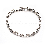 304 Stainless Steel Box Chain Bracelets, with Lobster Claw Clasps, Stainless Steel Color, 8-1/2 inch(215mm), 6~7x4x2mm(BJEW-M165-01P)