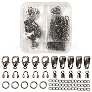 DIY Jewelry Making Finding Kit, Including Zinc Alloy Lobster Claw Clasps, Iron Jump Rings & Ends Chains & Crimp Ends, Brass Snap on Bails & Wire Guardian, Gunmetal, 5~50x3~4x1~6mm, Hole: 0.5~1.2mm, 184Pcs/box(DIY-YW0006-20)