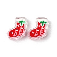 Christmas Decorations Theme Opaque Acrylic Bead with Enamel, Red, Christmas Socking, 21x20x8.5mm, Hole: 3.5mm(OACR-Z021-01K)