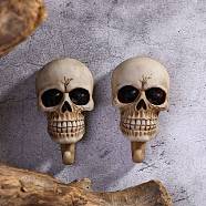 Resin Hook Hangers, Key Holder Wall Mounted Hooks, Skull Head, WhiteSmoke, 120x60x40mm, 2pcs/set(SKUL-PW0001-041)