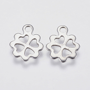 201 Stainless Steel Charms, Hollow Clover, Stainless Steel Color, 12x10x0.8mm, Hole: 2mm(STAS-P225-020P)