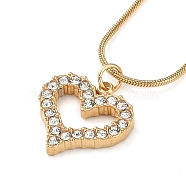 PVD Vacuum Plating 304 Stainless Steel Crystal Rhinestone Round Snake Chain Heart Pendant Necklaces for Women, Golden, 17.60 inch(44.7cm)(NJEW-Z044-02G)