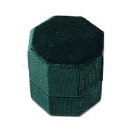 Velvet Couple Ring Boxes, Hexagon, Dark Green, 4.9x4.9x5.15cm(VBOX-WH0009-01)