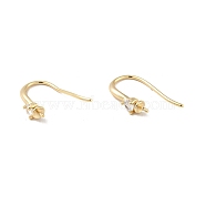 Rack Plating Brass Micro Pave Cubic Zirconia Earring Hooks, for Half Drilled Beads, Long-Lasting Plated, Cadmium Free & Lead Free, Real 14K Gold Plated, 16x3mm, Pin: 0.9mm, 20 Gauge, Pin: 0.8mm(For Half Drilled Beads)(KK-D083-10G)