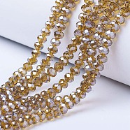 Electroplate Glass Beads Strands, Pearl Luster Plated, Faceted, Rondelle, Dark Goldenrod, 3x2mm, Hole: 0.8mm, about 145~150pcs/strand, 34~35cm(EGLA-A034-T2mm-A12)