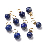 Natural Lapis Lazuli Openable Perfume Bottle Pendants, with Golden Tone Brass Findings, Round Charm, 23mm, Pendant: 16.5x14mm, Inner Diameter: 5mm(X-G-A026-02)