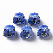 Handmade Porcelain Beads, Famille Rose Style, Tiger, Cornflower Blue, about 12x10.5x11mm, Hole: 1.8mm(PORC-T007-20I)