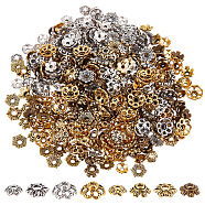 400Pcs 8 Styles Tibetan Style Bead Caps, Flower, Antique Silver & Antique Golden, 6~9x2~4mm, Hole: 1~1.5mm, 50pcs/style(TIBE-GO0001-05)