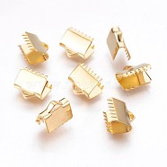 304 Stainless Steel Ribbon Crimp Ends, Rectangle, Golden, 9x10.5mm, Hole: 2x3.5mm(STAS-P220-01G)