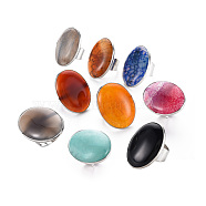 Adjustable Natural Mixed Gemstone Finger Rings, with Platinum Brass Findings, Oval, US Size 9 1/4(19.1mm)(G-S359-307)