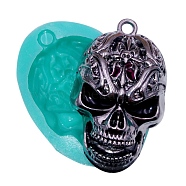 Skull Pendant Food Grade Silicone Molds, Resin Casting Molds, for UV Resin, Epoxy Resin Jewelry Making, Turquoise, 56x43x21mm, Hole: 4.5mm(DIY-M040-01)