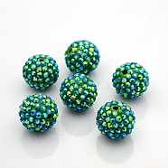 Chunky Resin Rhinestone Bubblegum Ball Beads, AB Color, Round, Medium Sea Green, 20x18mm, Hole: about 2.5mm(RESI-S256-20mm-SAB13)