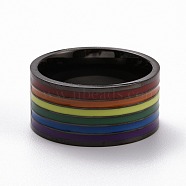 Pride Style 201 Stainless Steel Finger Rings, Wide Band Rings, with Enamel, Colorful, Electrophoresis Black, US Size 7(17.3mm)(RJEW-F119-02EB)