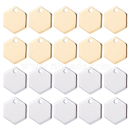 2 Colors Brass Charms, Long-Lasting Plated, Nickel Free, Hexagon, Platinum & Golden, 9x8x0.8mm, Hole: 1mm, 20pcs/color, 40pcs/box(KK-BC0001-62)