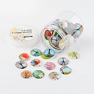 Glass Cabochons, Tree of Life Printed, Half Round/Dome, Mixed Color, 25x7mm, about 50pcs/box(GGLA-JP0003-12)
