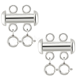 925 Sterling Silver Slide Lock Clasps, 2-Strand, 4-Hole, with Double Spring Ring Clasps, Silver, 17x19.5mm, 2pcs/set(FIND-AB00049)