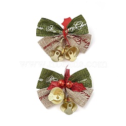 Christmas Polyester Bowknot Ornament Accessories, with Iron Bell, PVC Findings, Golden, Dark Khaki, 47~48x52x13.5mm(DIY-K062-01G-01)