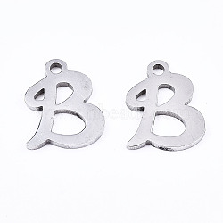 201 Stainless Steel Charms, Laser Cut, Alphabet, Stainless Steel Color, Letter.B, 12x9.5x1mm, Hole: 1.4mm(STAS-T044-217P-B)