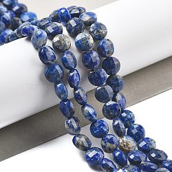 Natural Lapis Lazuli Beads Strands, Faceted, Flat Round, 6~7.5x4~5.5mm, Hole: 0.8~1mm, about 56~70pcs/strand, 15.31~16.10 inch(38.9~40.9cm)(G-C179-A15-02)