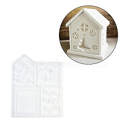 Patchwork House Christmas DIY Pendant Decoration Silicone Molds, Epoxy Resin Craft Making, White, 246x200x8.5mm, pattern1: 121x85mm, pattern2: 87x97mm, pattern3: 110x110, pattern4: 110x71mm(DIY-M057-01B)