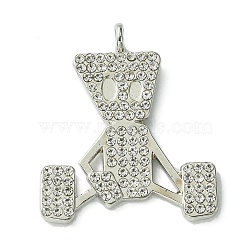 Alloy Rhinestone Pendants, Human Charms, Platinum, 37x31x2.3mm, Hole: 3mm(FIND-R146-03)