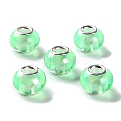 Shell Transparent Brass Cores Acrylic European Beads, Round, Large Hole Bead, Silver, Medium Spring Green, 13.5x10mm, Hole: 5mm(OACR-M024-07S-10)