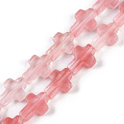 Cherry Quartz Glass Beads Strands, Cross, 13.5x9.5x4.5mm, Hole: 0.7mm, about 28pcs/strand, 15.55''(39.5cm)(G-I369-A14-01)