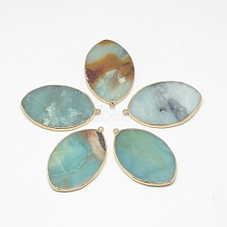 Natural Amazonite Big Pendants, with Golden Tone Brass Findings, Horse Eye, 63~67x40~41x4~8mm, Hole: 1~2mm(G-Q494-69F)