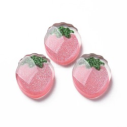 Transparent Epoxy Resin Cabochons, with Glitter Powder, Strawberry, Light Coral, 22x18x7mm(X-CRES-S365-31)