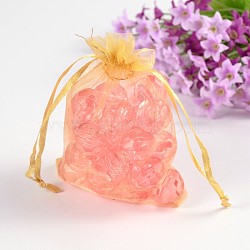 Organza Gift Bags, with Drawstring, Rectangle, Gold, 12x10cm(X-OP106)