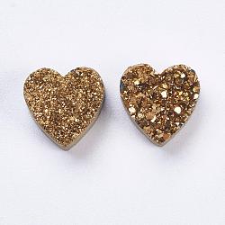 Electroplate Natural Druzy Agate Beads, Heart, Golden Plated, 9~10x9~10x5~7mm, Hole: 1~2mm(G-E400-03-B04)