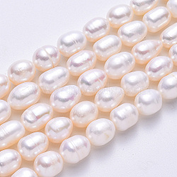 Grade A Natural Cultured Freshwater Pearl Beads, Rice, White, 8~9mm, Hole: 0.8mm, 14.1 inch(PEAR-D072-1)