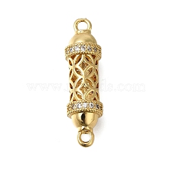 Rack Plating Brass Micro Pave Cubic Zirconia Hollow Column Links Connector Charms, Real 18K Gold Plated, Long-Lasting Plated, Lead Free & Cadmium Free, Clear, 26x7.5mm, Hole: 1.6mm(ZIRC-F142-50A-G01)