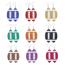 9 Pairs 9 Colors Imitation Leather Dangle Earrings with Iron Pins, Rugby, Mixed Color, 77x28mm, 1 pair/color(EJEW-FI0002-14)