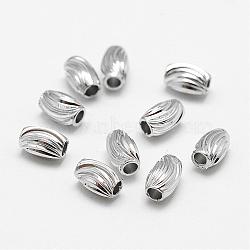 Brass Corrugated Beads, Oval, Cadmium Free & Nickel Free & Lead Free, Real Platinum Plated, 6x4mm, Hole: 2mm(KK-P056-06P-NR)