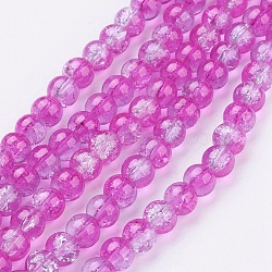 Spray Painted Crackle Glass Beads Strands, Round, Two Tone, Deep Pink, 6mm, Hole: 1.3~1.6mm, about 133pcs/strand, 31.4 inch(CCG-Q002-6mm-09)