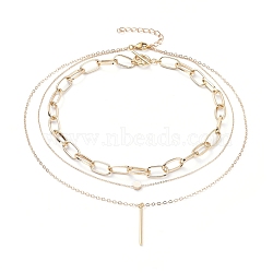 Double Layered & Chain Necklaces Sets, with Brass Pendants & Cable Chains, Aluminium Paperclip Chains, 304 Stainless Steel Toggle Clasps & Lobster Claw Clasps, Stick & Hexagon, Golden, 14.17 inch(36cm), 15.55 inch(39.5cm), 2pcs/set(NJEW-JN02780-03)