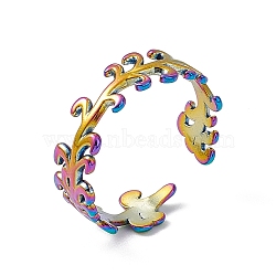 Ion Plating(IP) 304 Stainless Steel Leafy Branch Wrap Open Cuff Ring for Women, Rainbow Color, US Size 8 3/4(18.7mm)(RJEW-C045-20M)